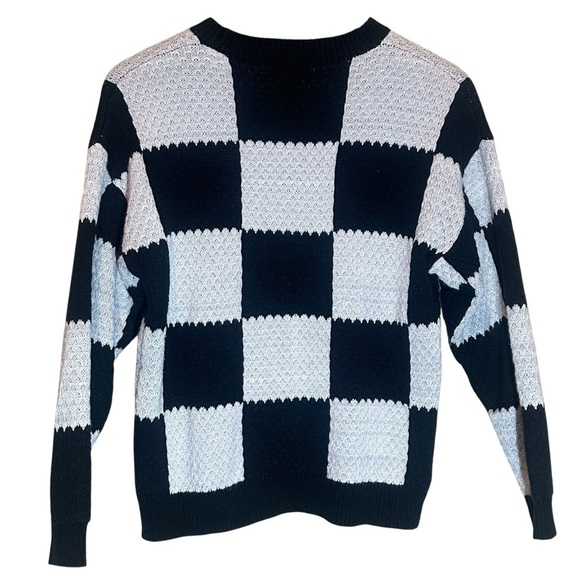 (Sold)Wild Fable Sweater Black Gray Checkered Knit Crew Neck Stretch Size XS - Picture 5 of 7